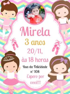 Convite Aniversário Bailarina com Foto para Editar Online