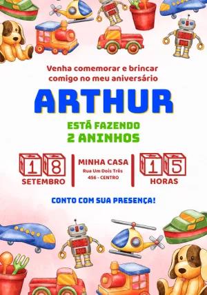 Convite de Aniversário Brinquedos Antigos para Editar Online