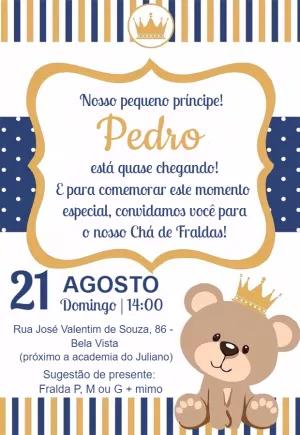 Convite Chá de Bebê Ursinho Príncipe para Editar Online