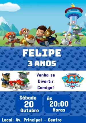 Convite Aniversário Patrulha Canina com a Turma para Editar