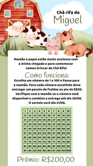 Convite Chá Rifa Fazendinha com Animais para Editar Online