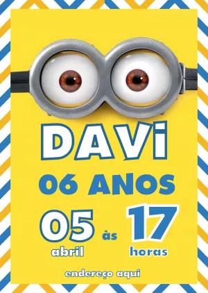 Convite de Aniversário Minions para Editar Online