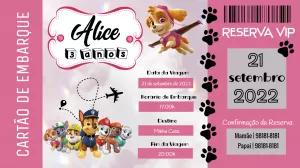 Convite Aniversário Patrulha Canina Skye Passagem Aérea Editável