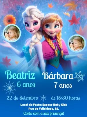 Convite Aniversário Duplo Frozen com Foto para Editar Online