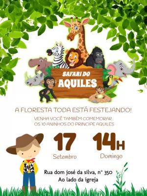Convite Aniversário Safári com Animais da Floresta para Editar