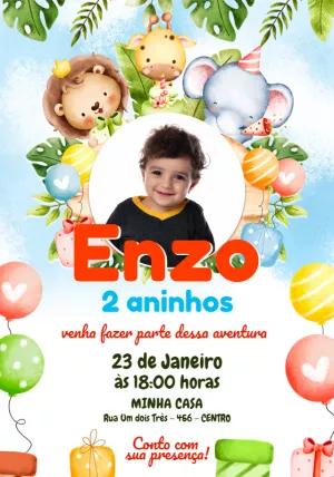 Convite Aniversário Safari com Foto para Editar Online