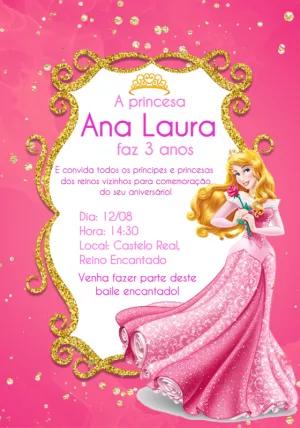 Convite Aniversário Princesa Bela Adormecida para Editar Online
