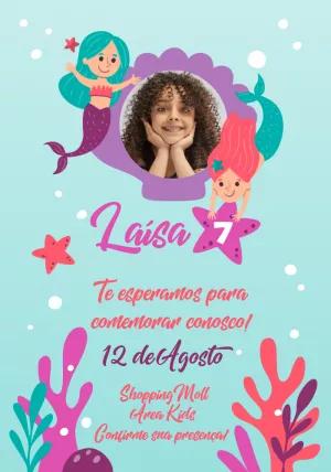 Convite de Aniversário Sereia com Foto para Editar Online