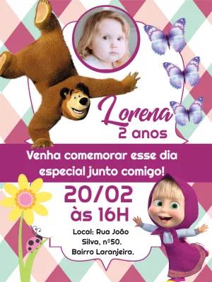 Convite Aniversário Masha e o Urso com Foto para Editar Online