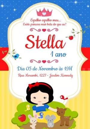 Convite Aniversário Branca de Neve com Personagens para Editar
