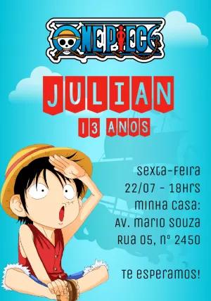 Convite de Aniversário One Piece Editável com Personagens