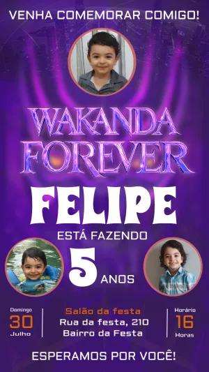 Convite Aniversário Wakanda Forever com Foto para Editar Online