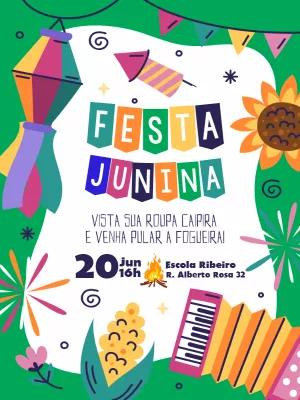 Convite de Festa Junina com Ilustrações Típicas para Editar