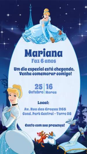 Convite Aniversário Cinderela Princesa para Editar Online