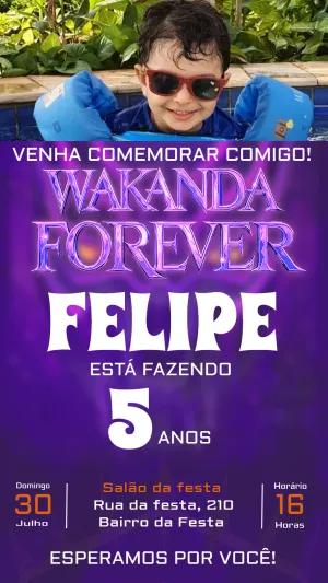 Convite Aniversário Wakanda Forever com Foto para Editar