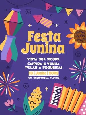 Convite Aniversário Festa Junina Ilustrado para Editar Online