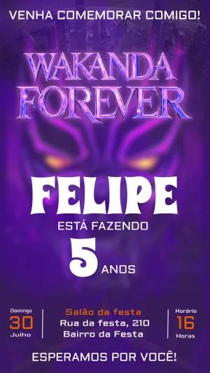 Convite Aniversário Wakanda Forever para Editar Online