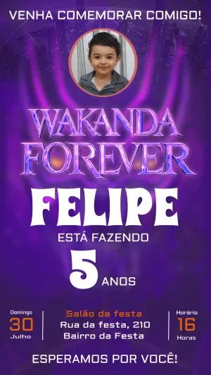 Convite Aniversário Wakanda Forever com Foto para Editar Online