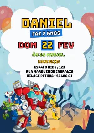 Convite Aniversário Robôs Heróis para Editar Online e Imprimir