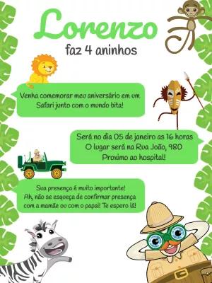 Convite Aniversário Mundo Bita Safari para Editar Online