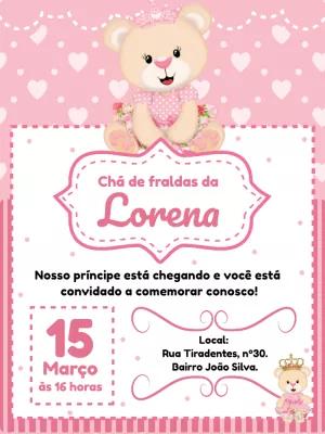 Convite Chá de Fraldas Ursinha Princesa para Editar Online