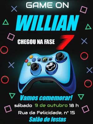 Convite Aniversário Gamer Xbox para Editar Online