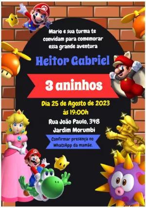 Convite Aniversário Super Mario com a Turma para Editar Online
