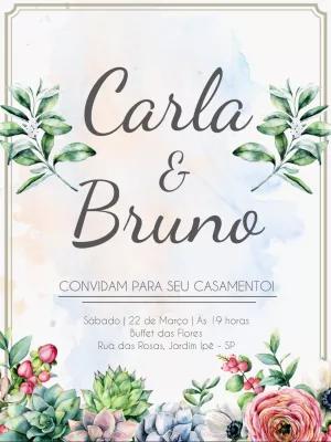Convite de Casamento Floral Aquarela para Editar Online