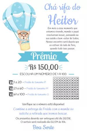 Convite Chá Rifa Ursinho Baloeiro para Editar Online
