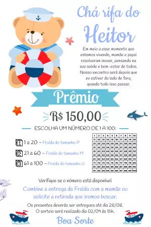 Convite Chá Rifa Ursinho Marinheiro para Editar Online