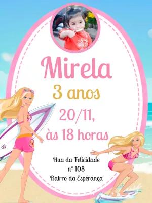 Convite de Aniversário Barbie Surf com Foto para Editar