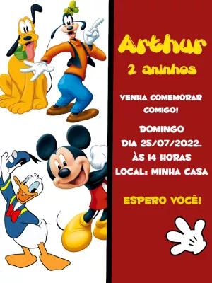 Convite de Aniversário Mickey e Turma para Editar Online