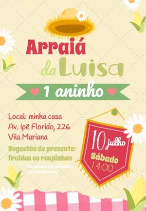 Convite de Aniversário Arraiá Infantil para Editar Online