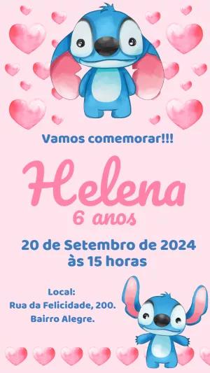 Convite de Aniversário Stitch Aquarela para Editar Online