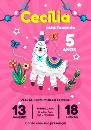 Convite de Aniversário Lhama Fofa para Editar Online