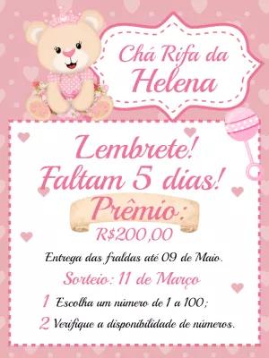 Lembrete Chá Rifa Ursinha Princesa para Editar Online