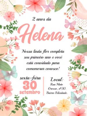 Convite de Aniversário Jardim Encantado Floral para Editar Online