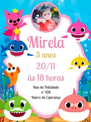 Convite de Aniversário Baby Shark com Foto para Editar Online