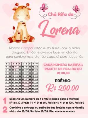 Convite Chá Rifa Girafinha Fofa para Editar Online