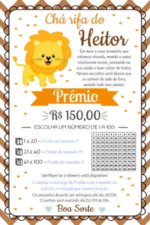 Convite Chá Rifa Leãozinho Safari para Editar Online