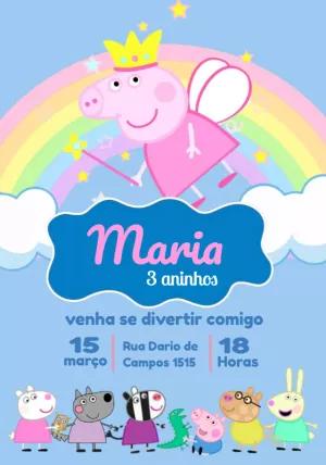 Convite Aniversário Peppa Pig Fada para Editar Online