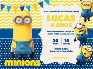 Convite de Aniversário Minions para Editar Online e Imprimir