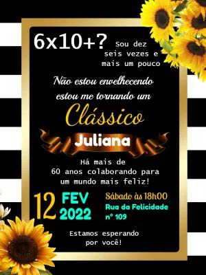 Convite de Aniversário Adulto Girassol Clássico para Editar