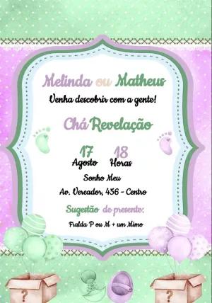 Convite Chá Revelação Verde e Lilás para Editar Online