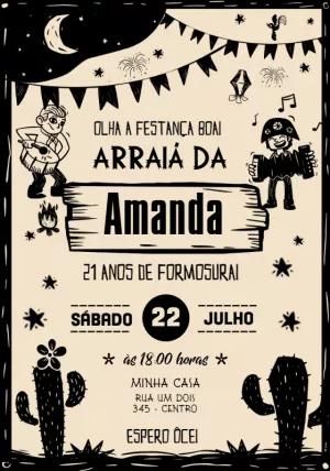 Convite Festa Junina de Aniversário Estilo Cordel para Editar