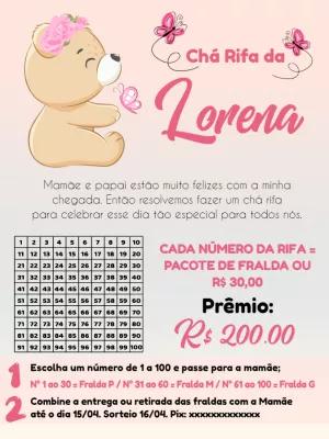 Convite Chá Rifa Ursinha Fofa para Editar Online