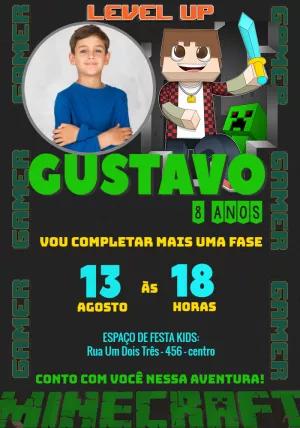 Convite Aniversário Minecraft com Foto para Editar Online