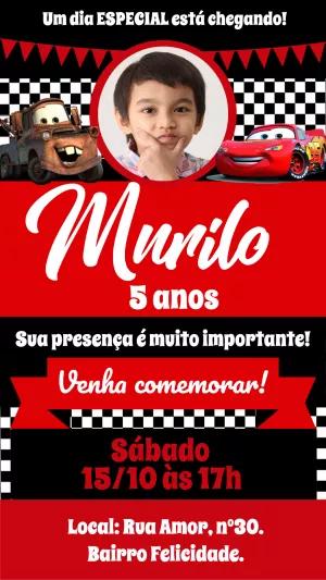 Convite de Aniversário Carros com Foto para Editar Online