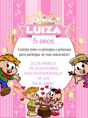 Convite de Aniversário Turma da Mônica Rosa Editável Online