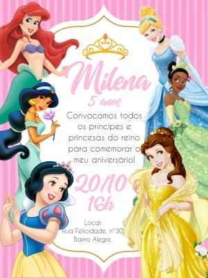 Convite Aniversário Princesas da Disney para Editar Online